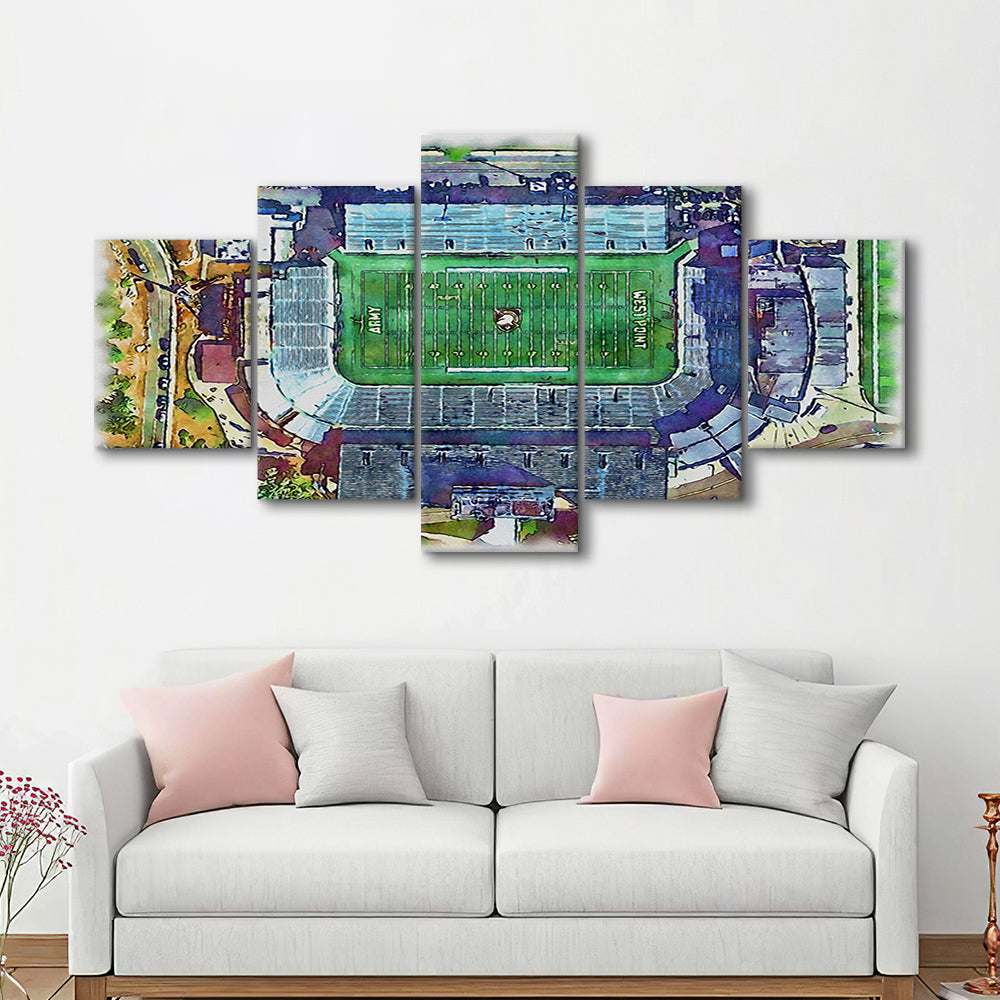 Army Black Knights, Michie Painting Stadium Watercolor, Sport Art, Mixed 5 Panel, Canvas Print Wall Art