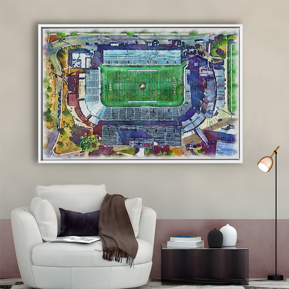 Army Black Knights, Michie Painting Stadium Watercolor, Sport Gift Art, Framed Canvas Print Wall Art
