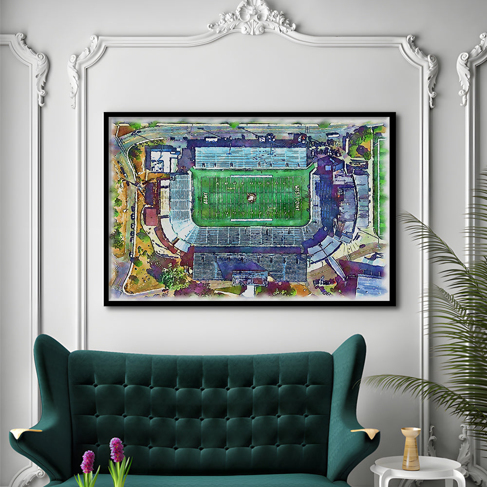Army Black Knights, Michie Painting Stadium Watercolor, Sport Gift Art, Framed Art Print Wall Decor