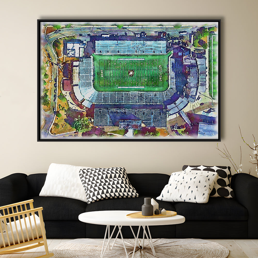 Army Black Knights, Michie Painting Stadium Watercolor, Sport Gift Art, Framed Canvas Print Wall Art