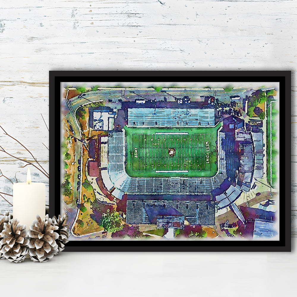 Army Black Knights, Michie Painting Stadium Watercolor, Sport Gift Art, Framed Canvas Print Wall Art