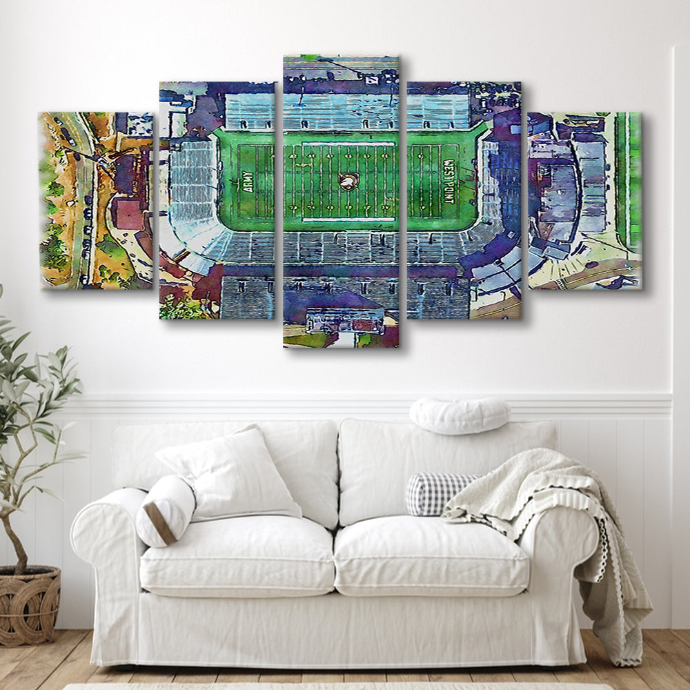 Army Black Knights, Michie Painting Stadium Watercolor, Sport Art, Mixed 5 Panel, Canvas Print Wall Art