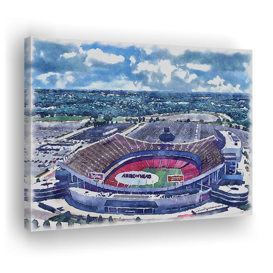 Arrowhead Stadium, Chiefs Football Painting Stadium Watercolor, Sport Art, Gifts for him, Canvas Print Wall Art