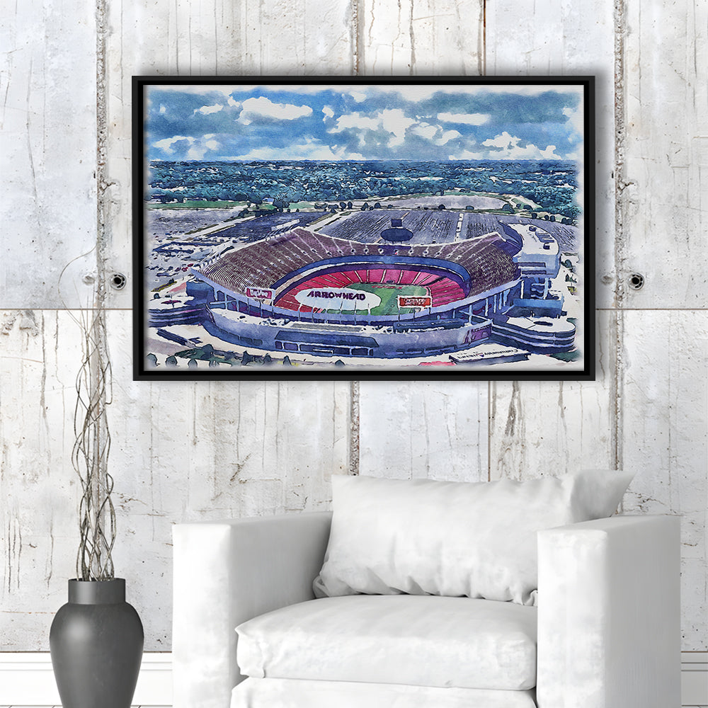 Arrowhead Stadium, Chiefs Football Painting Stadium Watercolor, Sport Gift Art, Framed Canvas Print Wall Art