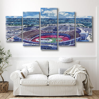 Arrowhead Stadium, Chiefs Football Painting Stadium Watercolor, Sport Art, Mixed 5 Panel, Canvas Print Wall Art