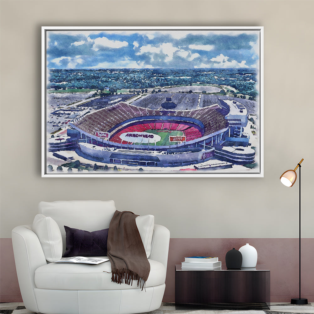 Arrowhead Stadium, Chiefs Football Painting Stadium Watercolor, Sport Gift Art, Framed Canvas Print Wall Art