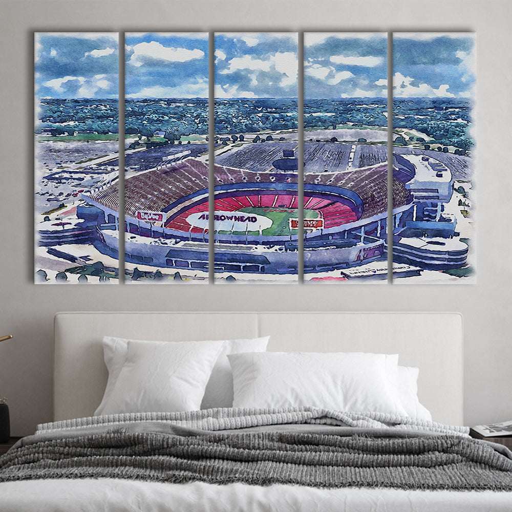Arrowhead Stadium, Chiefs Football Painting Stadium Watercolor, Sport Art, Extra Large Canvas Print Wall Art