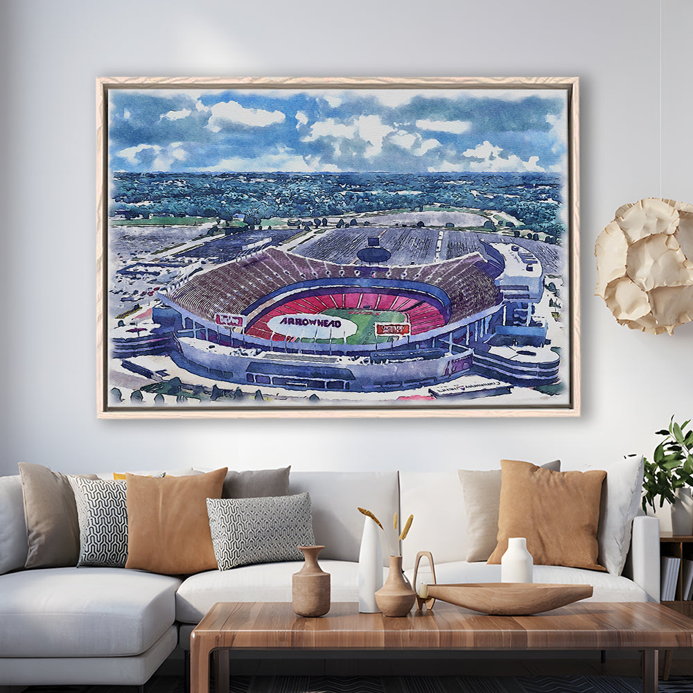Arrowhead Stadium, Chiefs Football Painting Stadium Watercolor, Sport Gift Art, Framed Canvas Print Wall Art