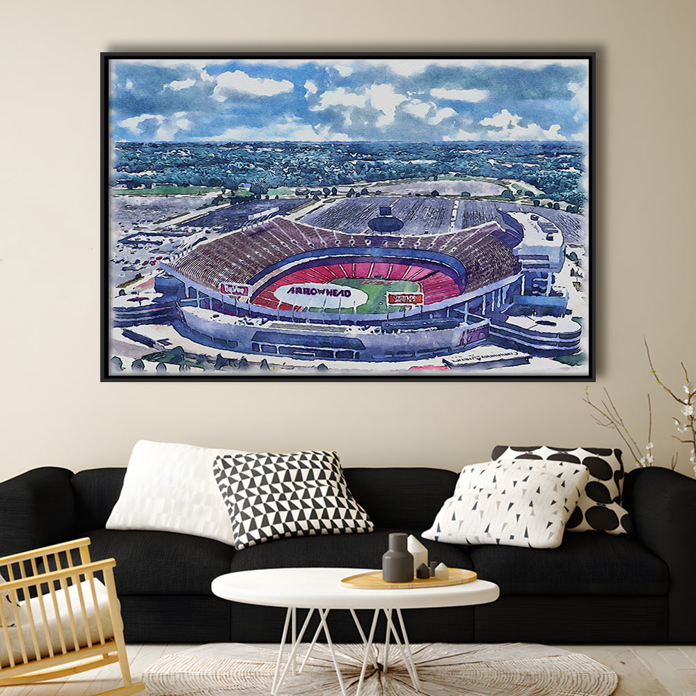 Arrowhead Stadium, Chiefs Football Painting Stadium Watercolor, Sport Gift Art, Framed Canvas Print Wall Art
