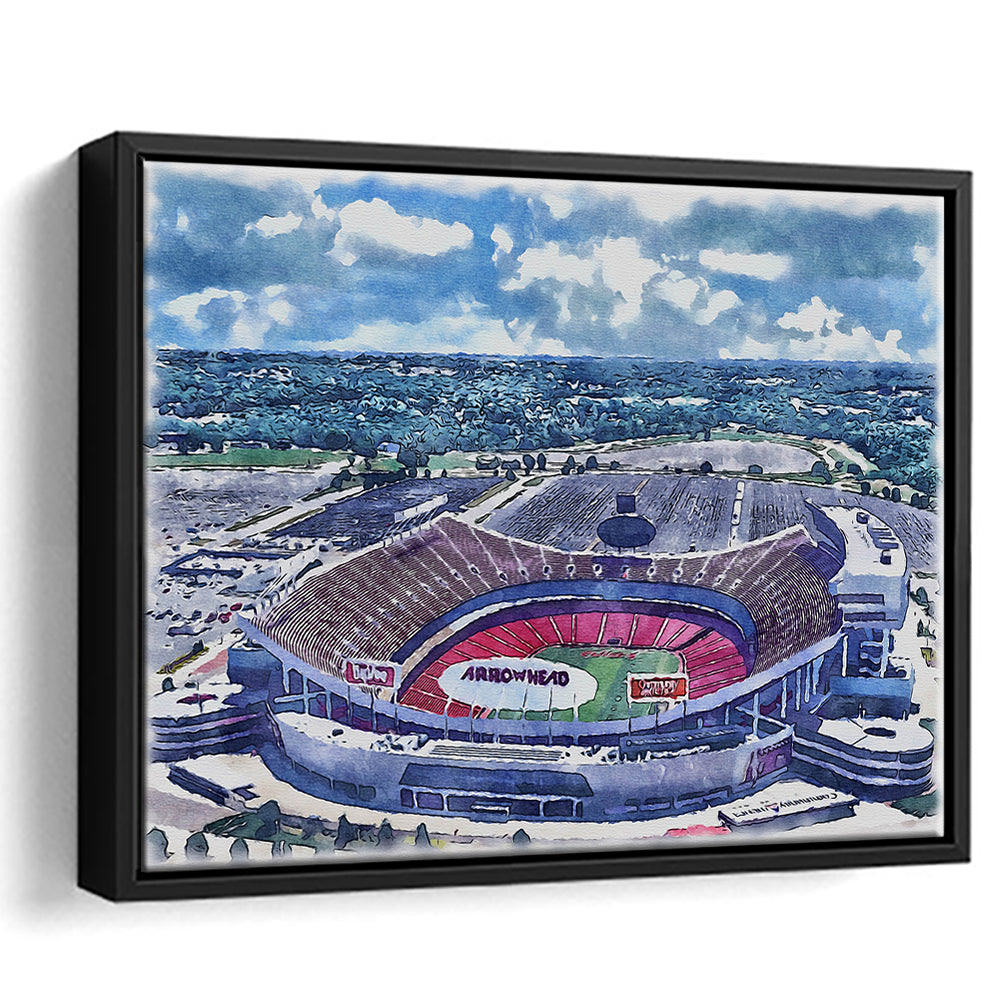 Arrowhead Stadium, Chiefs Football Painting Stadium Watercolor, Sport Gift Art, Framed Canvas Print Wall Art