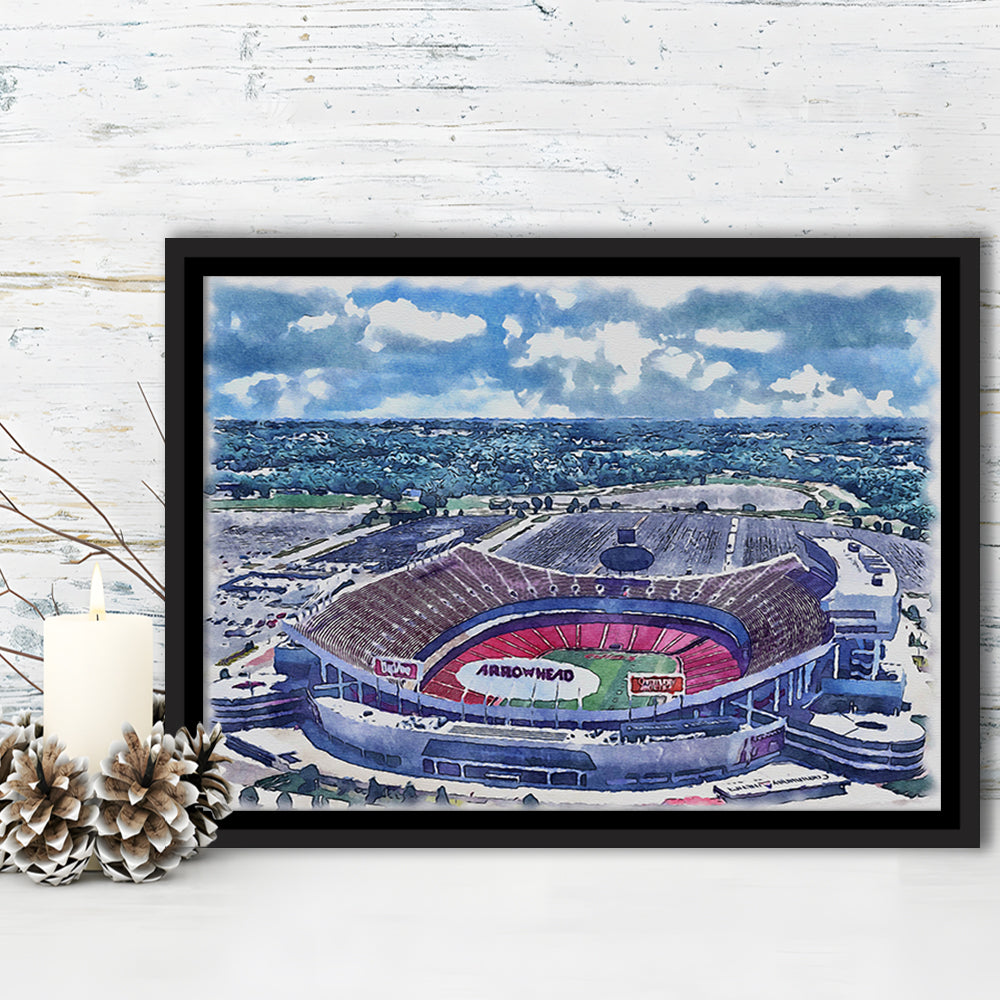 Arrowhead Stadium, Chiefs Football Painting Stadium Watercolor, Sport Gift Art, Framed Canvas Print Wall Art