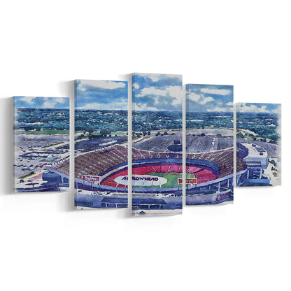 Arrowhead Stadium, Chiefs Football Painting Stadium Watercolor, Sport Art, Mixed 5 Panel, Canvas Print Wall Art