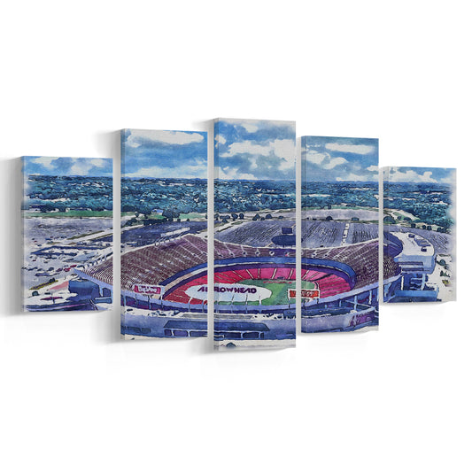 Arrowhead Stadium, Chiefs Football Painting Stadium Watercolor, Sport Art, Mixed 5 Panel, Canvas Print Wall Art