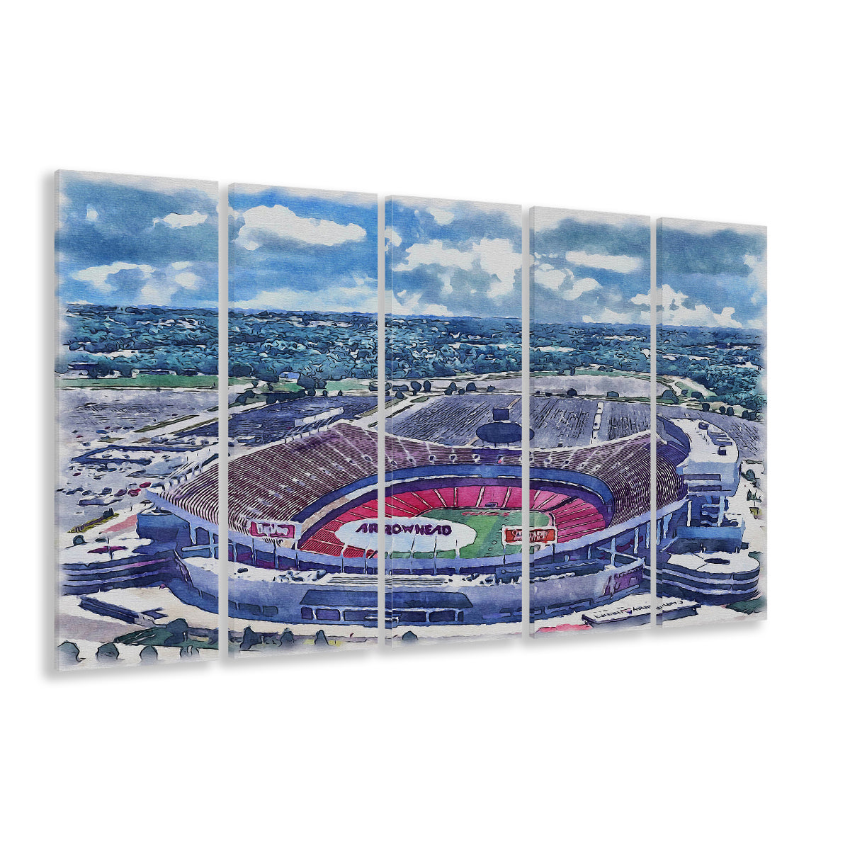 Arrowhead Stadium, Chiefs Football Painting Stadium Watercolor, Sport Art, Extra Large Canvas Print Wall Art
