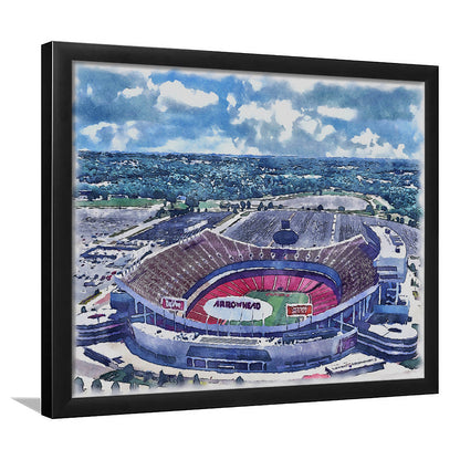 Arrowhead Stadium, Chiefs Football Painting Stadium Watercolor, Sport Gift Art, Framed Art Print Wall Decor