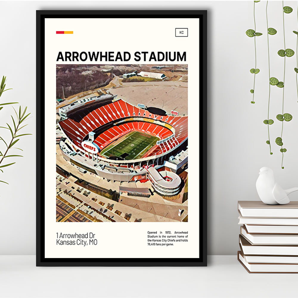 Arrowhead Stadium Print, Kansas City Chiefs Stadium Canvas Art, Man Cave Gift, Floating Framed Canvas Print Wall Art