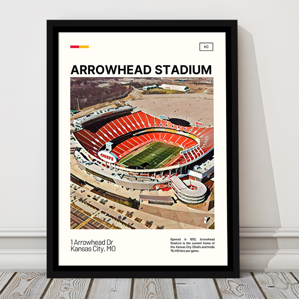 Arrowhead Stadium Print, Kansas City Chiefs Stadium Canvas Art, Man Cave Gift, Floating Framed Canvas Print Wall Art
