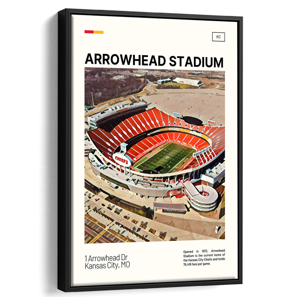 Arrowhead Stadium Print, Kansas City Chiefs Stadium Canvas Art, Man Cave Gift, Floating Framed Canvas Print Wall Art
