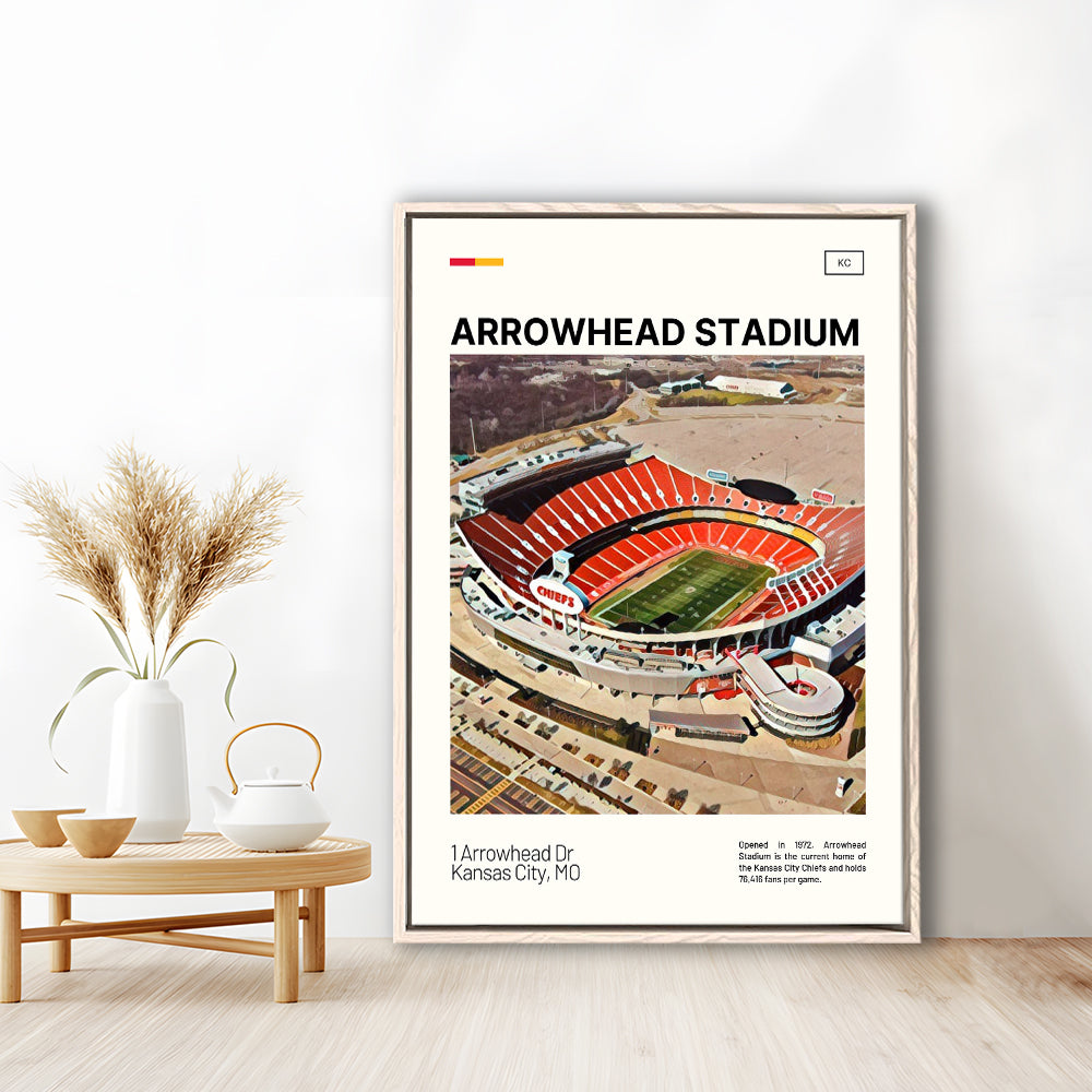Arrowhead Stadium Print, Kansas City Chiefs Stadium Canvas Art, Man Cave Gift, Floating Framed Canvas Print Wall Art