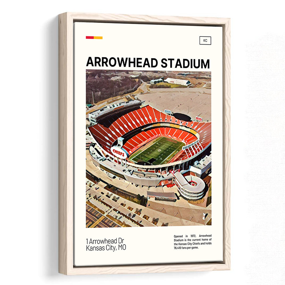 Arrowhead Stadium Print, Kansas City Chiefs Stadium Canvas Art, Man Cave Gift, Floating Framed Canvas Print Wall Art