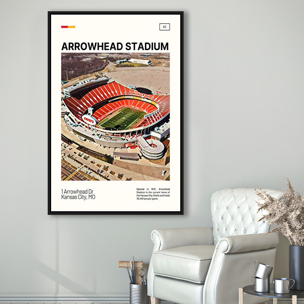 Arrowhead Stadium Print, Kansas City Chiefs Stadium Canvas Art, Man Cave Gift, Floating Framed Canvas Print Wall Art