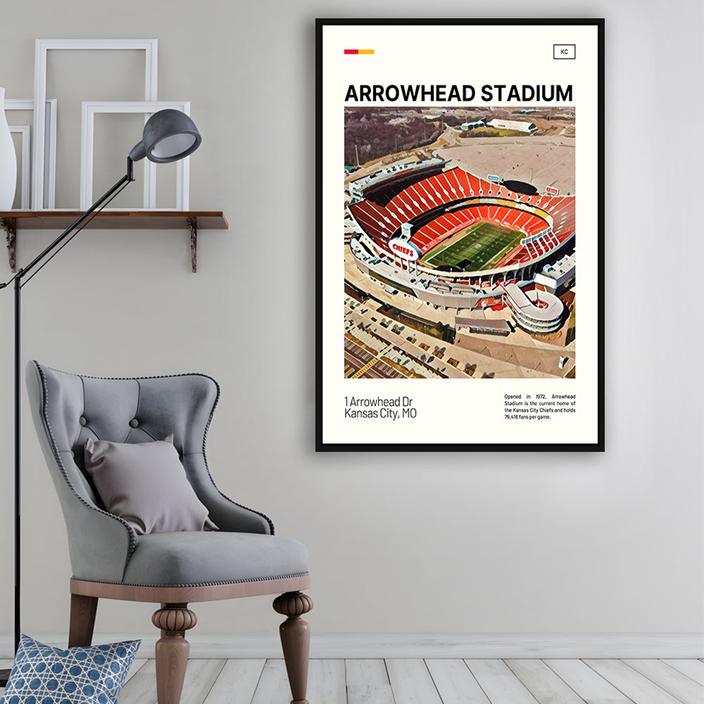 Arrowhead Stadium Print, Kansas City Chiefs Stadium Canvas Art, Man Cave Gift, Floating Framed Canvas Print Wall Art