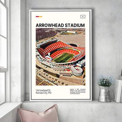 Arrowhead Stadium Print, Kansas City Chiefs Stadium Canvas Art, Man Cave Gift, Floating Framed Canvas Print Wall Art