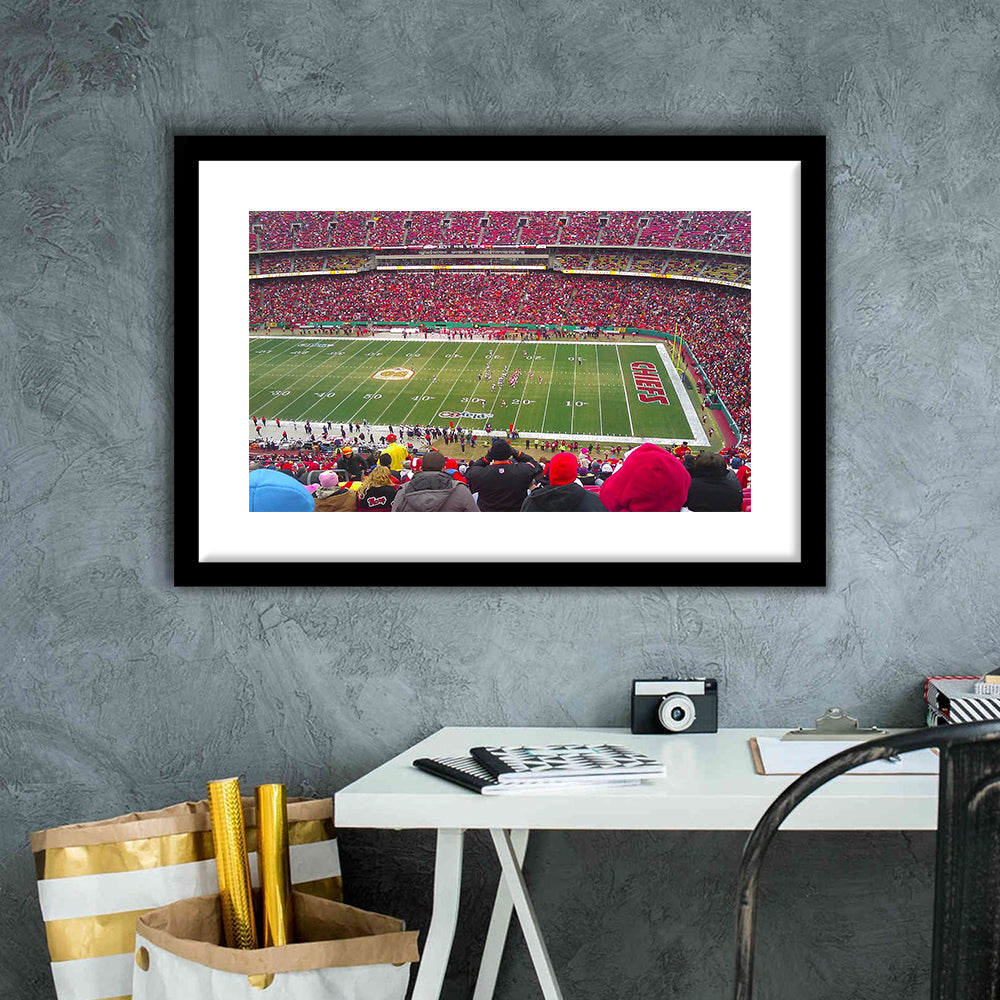 Arrowhead Stadium, Stadium Canvas, Sport Art, Gift for him, White Border Framed Art Print Wall Decor