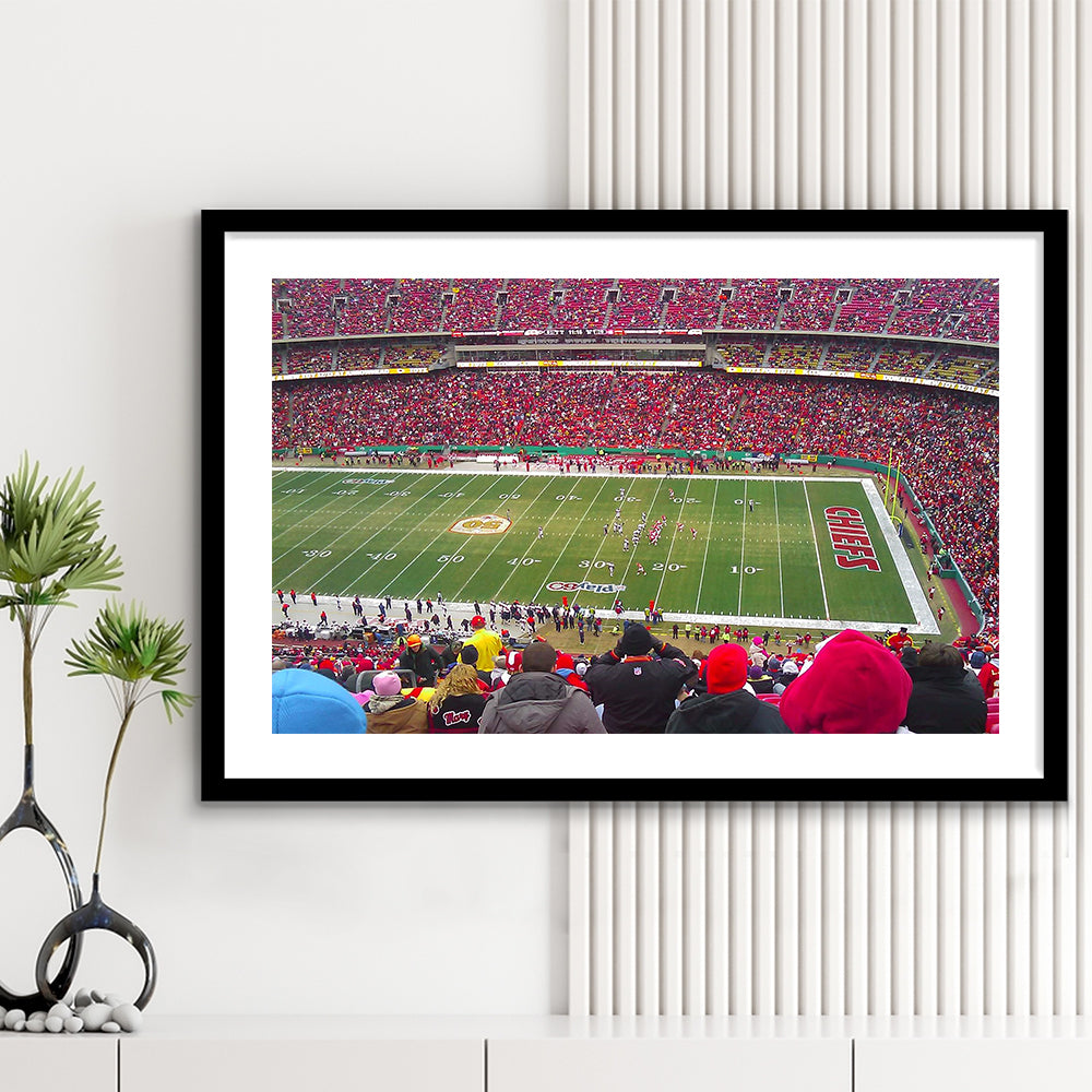 Arrowhead Stadium, Stadium Canvas, Sport Art, Gift for him, White Border Framed Art Print Wall Decor