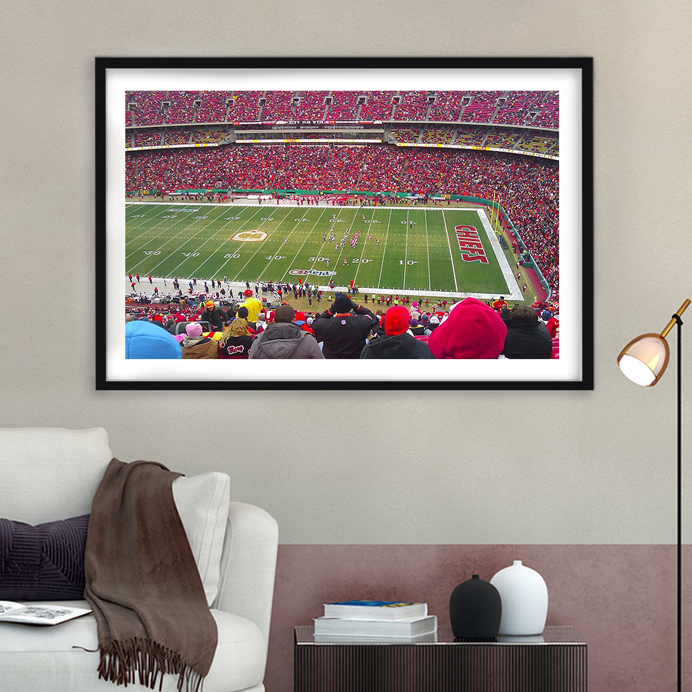 Arrowhead Stadium, Stadium Canvas, Sport Art, Gift for him, White Border Framed Art Print Wall Decor