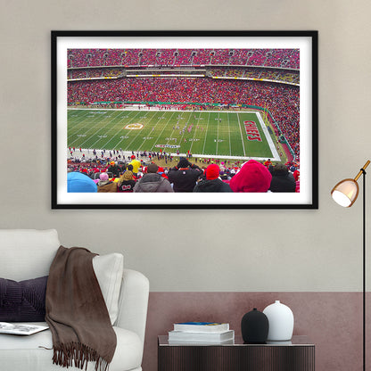 Arrowhead Stadium, Stadium Canvas, Sport Art, Gift for him, White Border Framed Art Print Wall Decor