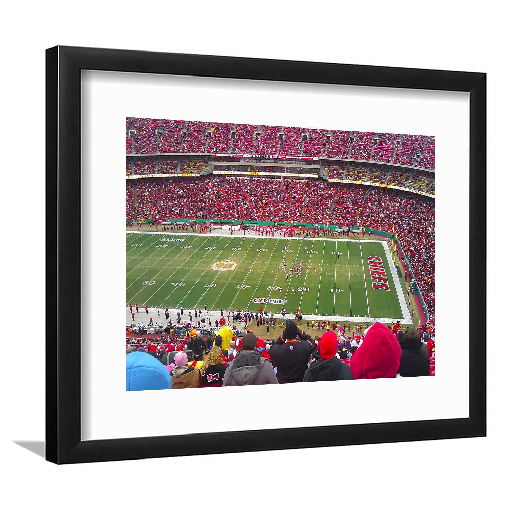 Arrowhead Stadium, Stadium Canvas, Sport Art, Gift for him, White Border Framed Art Print Wall Decor