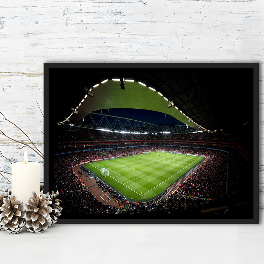 Arsenal Emirates Stadium at Night, Stadium Canvas, Sport Art, Framed Canvas Print Wall Art, Floating Frame
