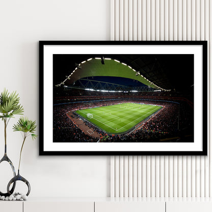 Arsenal Emirates Stadium at Night, Stadium Canvas, Sport Art, Gift for him, White Border Framed Art Print Wall Decor