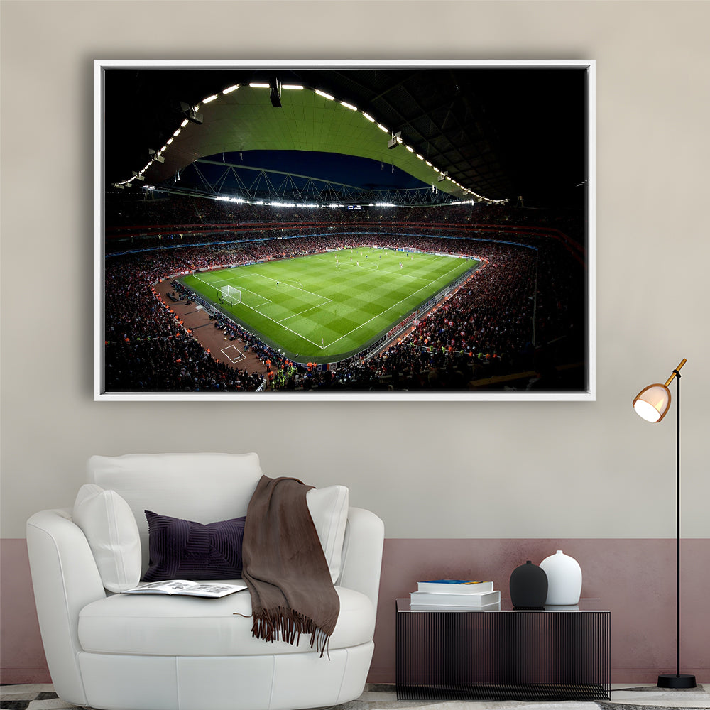 Arsenal Emirates Stadium at Night, Stadium Canvas, Sport Art, Framed Canvas Print Wall Art, Floating Frame