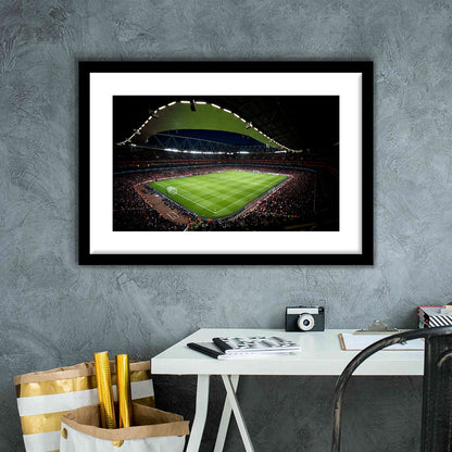 Arsenal Emirates Stadium at Night, Stadium Canvas, Sport Art, Gift for him, White Border Framed Art Print Wall Decor