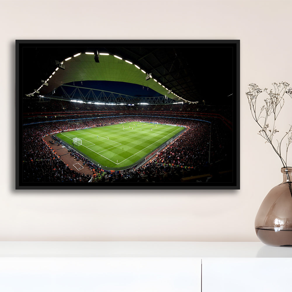 Arsenal Emirates Stadium at Night, Stadium Canvas, Sport Art, Framed Canvas Print Wall Art, Floating Frame