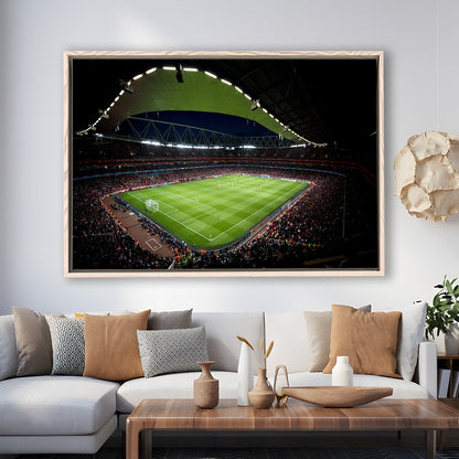 Arsenal Emirates Stadium at Night, Stadium Canvas, Sport Art, Framed Canvas Print Wall Art, Floating Frame
