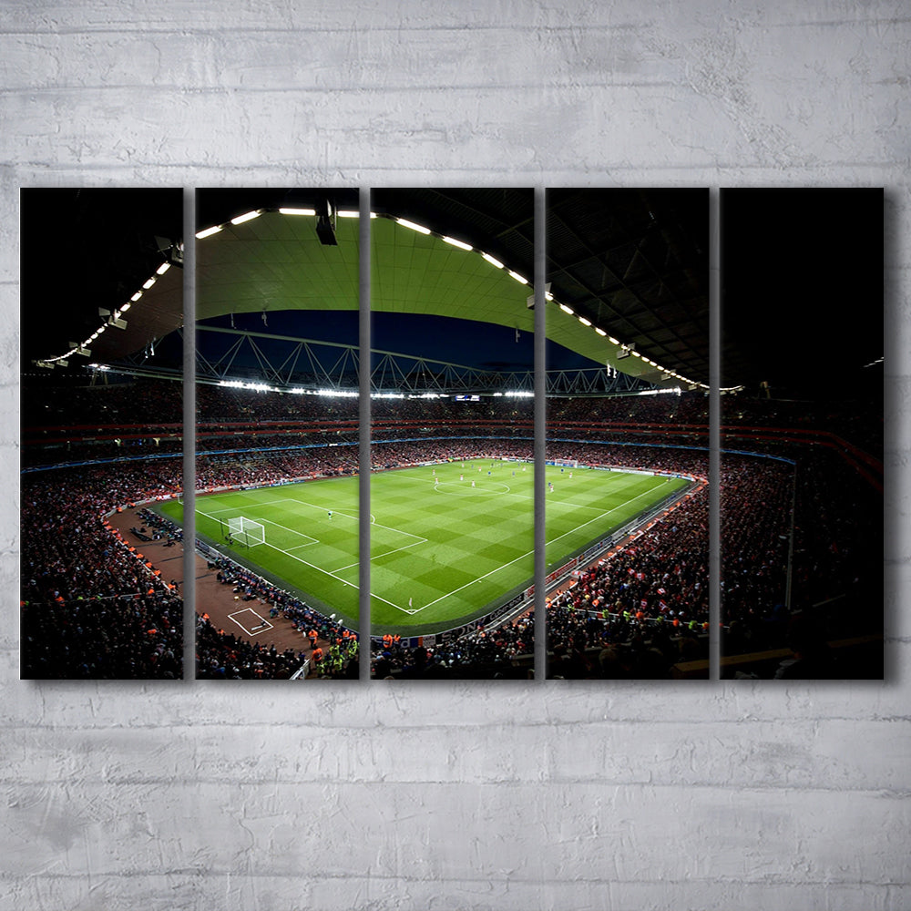 Arsenal Emirates Stadium at Night, Stadium Canvas, Sport Art, 5 Panel B, Extra Large Canvas, Canvas Print Wall Art