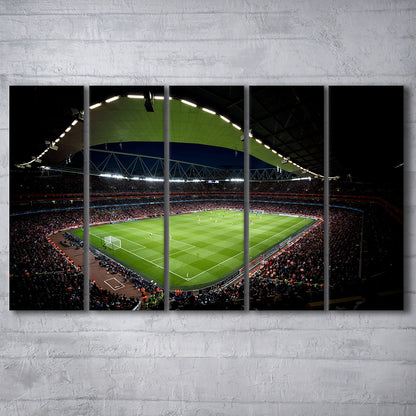 Arsenal Emirates Stadium at Night, Stadium Canvas, Sport Art, 5 Panel B, Extra Large Canvas, Canvas Print Wall Art