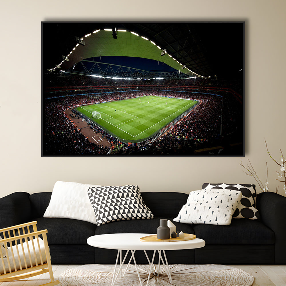 Arsenal Emirates Stadium at Night, Stadium Canvas, Sport Art, Framed Canvas Print Wall Art, Floating Frame
