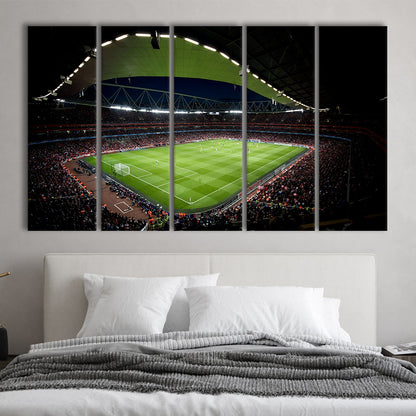 Arsenal Emirates Stadium at Night, Stadium Canvas, Sport Art, 5 Panel B, Extra Large Canvas, Canvas Print Wall Art