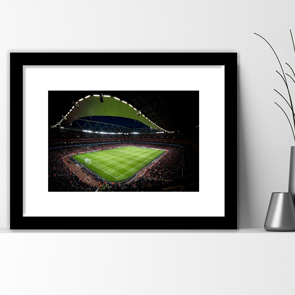 Arsenal Emirates Stadium at Night, Stadium Canvas, Sport Art, Gift for him, White Border Framed Art Print Wall Decor