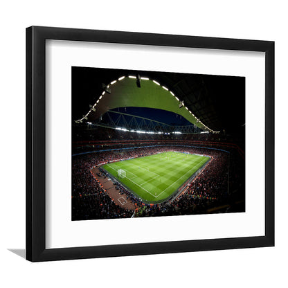 Arsenal Emirates Stadium at Night, Stadium Canvas, Sport Art, Gift for him, White Border Framed Art Print Wall Decor