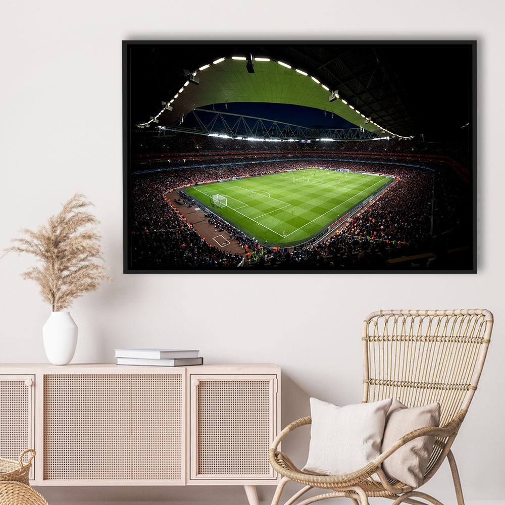 Arsenal Emirates Stadium at Night, Stadium Canvas, Sport Art, Framed Canvas Print Wall Art, Floating Frame