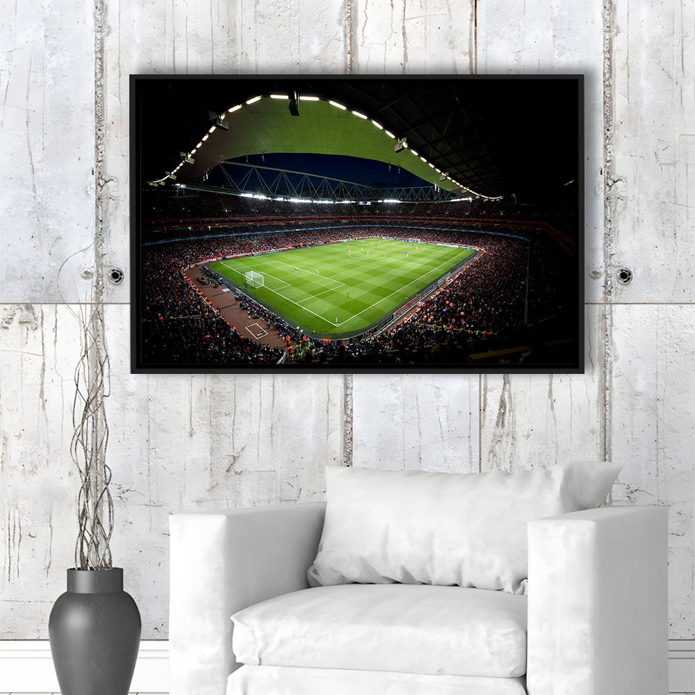 Arsenal Emirates Stadium at Night, Stadium Canvas, Sport Art, Framed Canvas Print Wall Art, Floating Frame