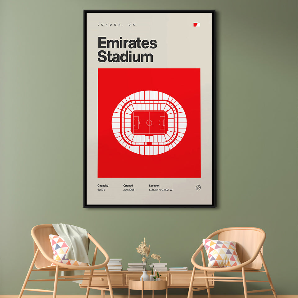 Emirates Stadium Football Print, Stadium Canvas Art, Man Cave Gift, Floating Framed Canvas Print Wall Art
