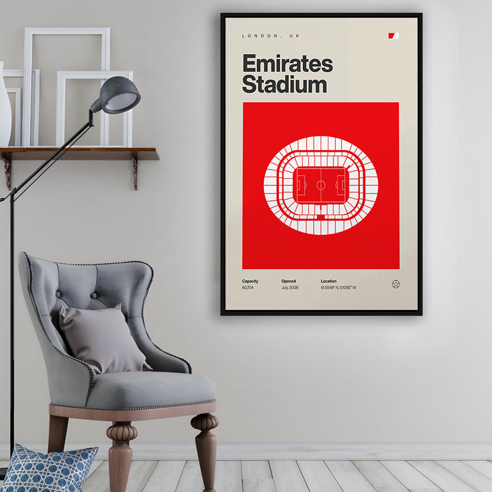 Emirates Stadium Football Print, Stadium Canvas Art, Man Cave Gift, Floating Framed Canvas Print Wall Art
