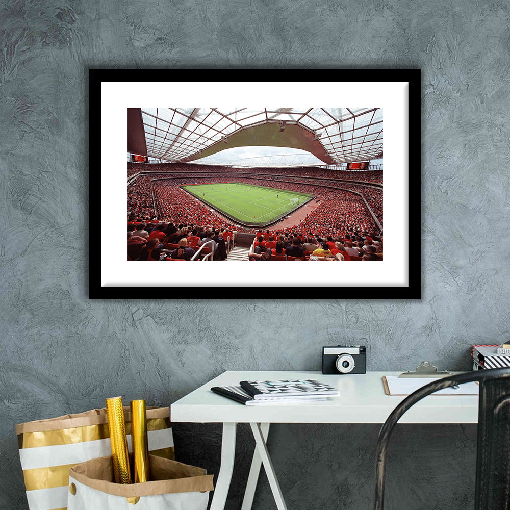 Arsenal in Emirates Stadium, Stadium Canvas, Sport Art, Gift for him, White Border Framed Art Print Wall Decor