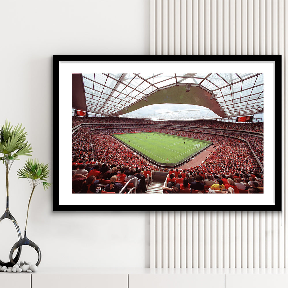 Arsenal in Emirates Stadium, Stadium Canvas, Sport Art, Gift for him, White Border Framed Art Print Wall Decor